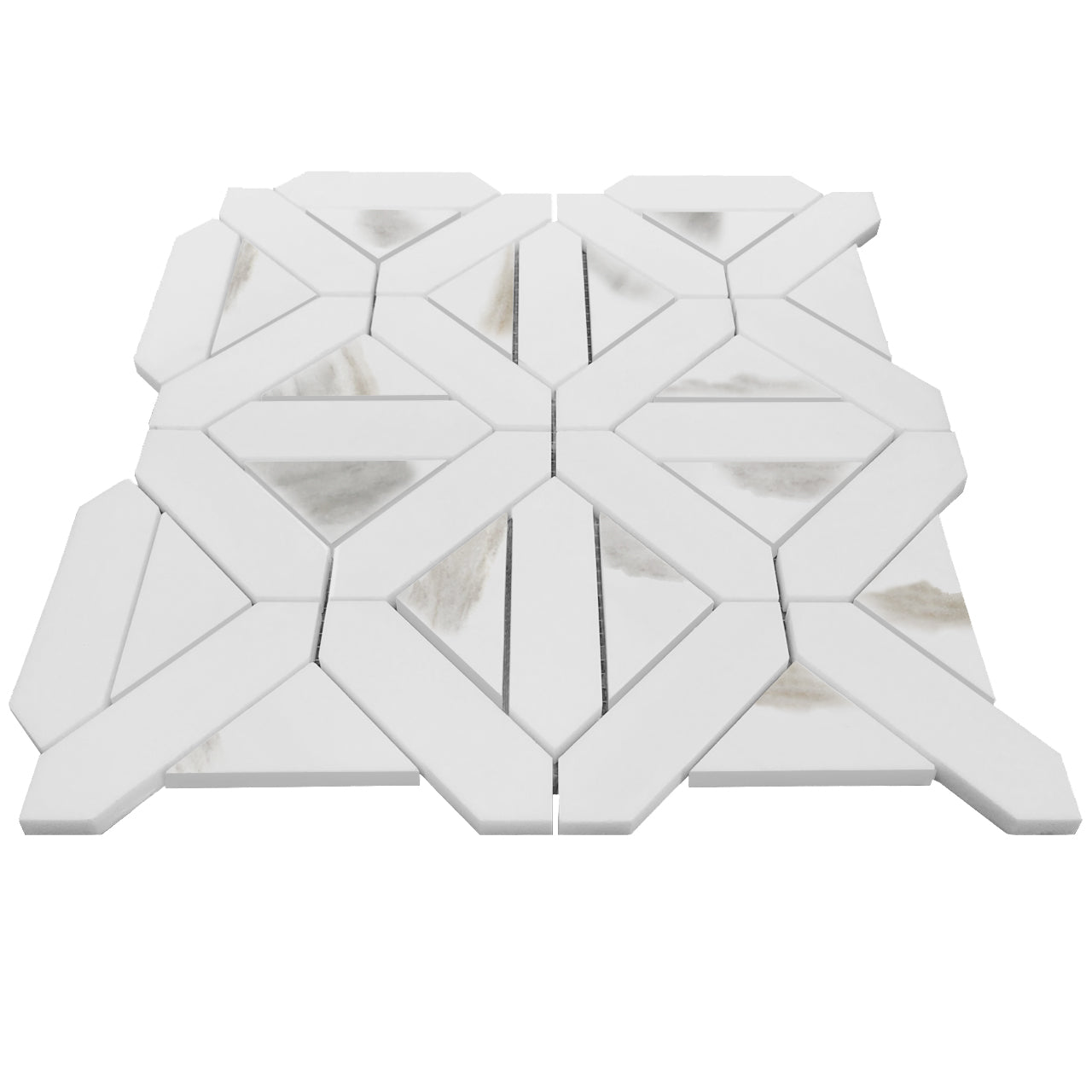 Bianco Dolomite Marble with Calacatta Gold Triangles Geometrica Mosaic Tile Honed