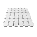 Bianco Dolomite Marble Octagon with Bardiglio Dots Mosaic Tile Honed