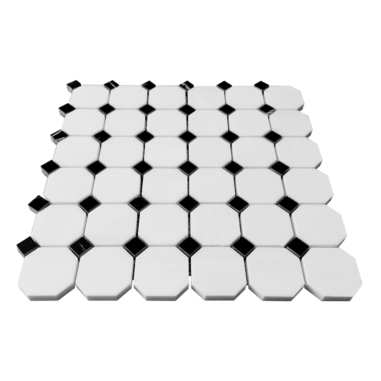 Bianco Dolomite Marble Octagon with Black Dots Mosaic Tile Polished
