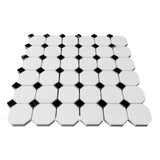 Bianco Dolomite Marble Octagon with Black Dots Mosaic Tile Polished
