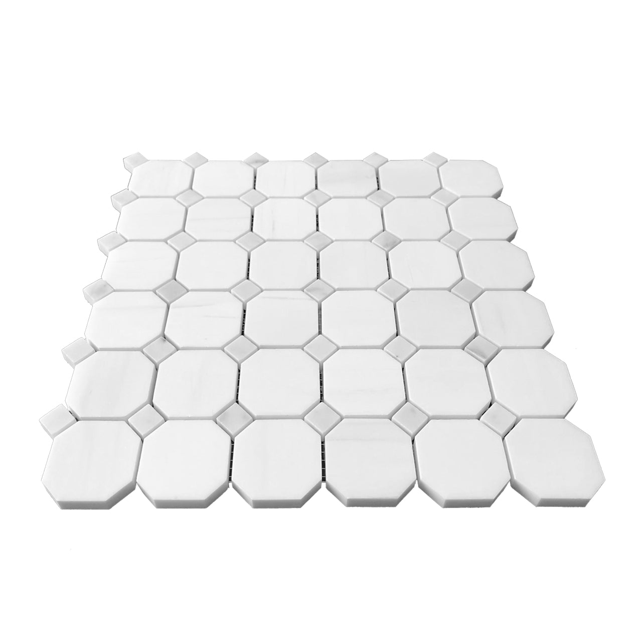 Bianco Dolomite Marble Octagon with Carrara Dots Mosaic Tile Honed