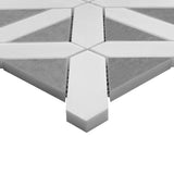 Bianco Dolomite Marble with Bardiglio Gray Triangles Geometrica Mosaic Tile Honed
