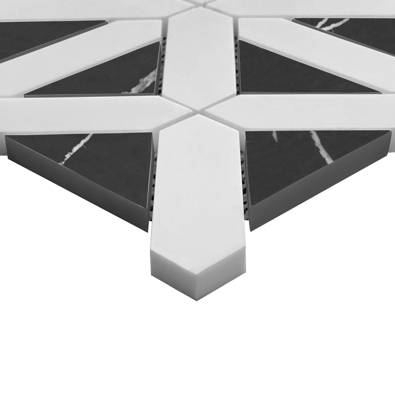 Bianco Dolomite Marble with Nero Marquina Black Triangles Geometrica Mosaic Tile Honed