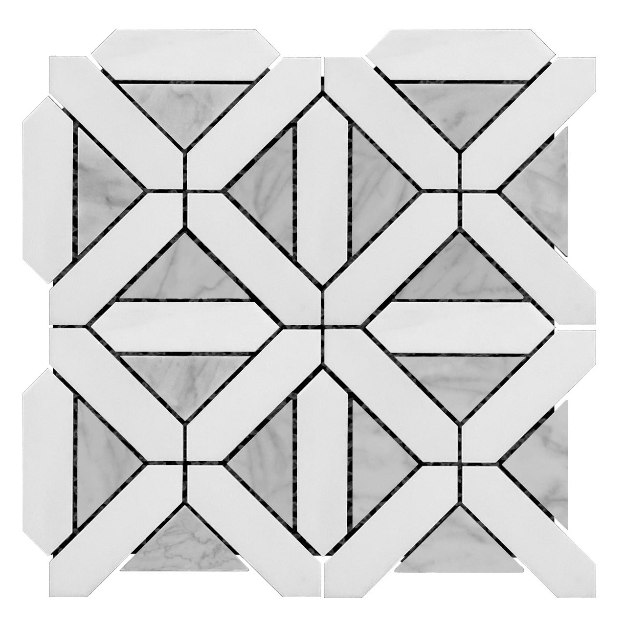 Bianco Dolomite Marble with Carrara White Triangles Geometrica Mosaic Tile Honed