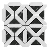 Bianco Dolomite Marble with Nero Marquina Black Triangles Geometrica Mosaic Tile Polished