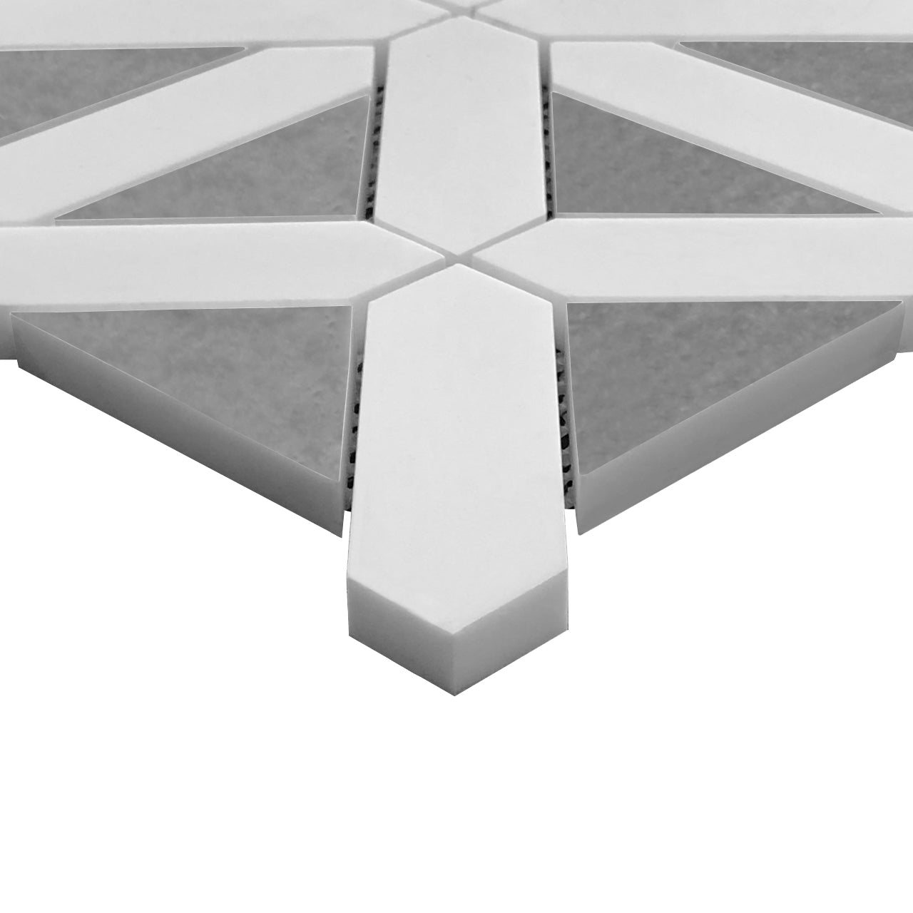 Bianco Dolomite Marble with Bardiglio Gray Triangles Geometrica Mosaic Tile Polished