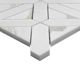 Bianco Dolomite Marble with Calacatta Gold Triangles Geometrica Mosaic Tile Polished