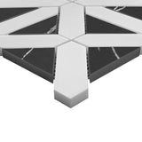Bianco Dolomite Marble with Nero Marquina Black Triangles Geometrica Mosaic Tile Polished