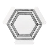 Bianco Dolomite Marble Georama Hexagon with Bardiglio Gray Strips Mosaic Tile Polished