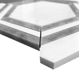 Bianco Dolomite Marble Georama Hexagon with Bardiglio Gray Strips Mosaic Tile Polished