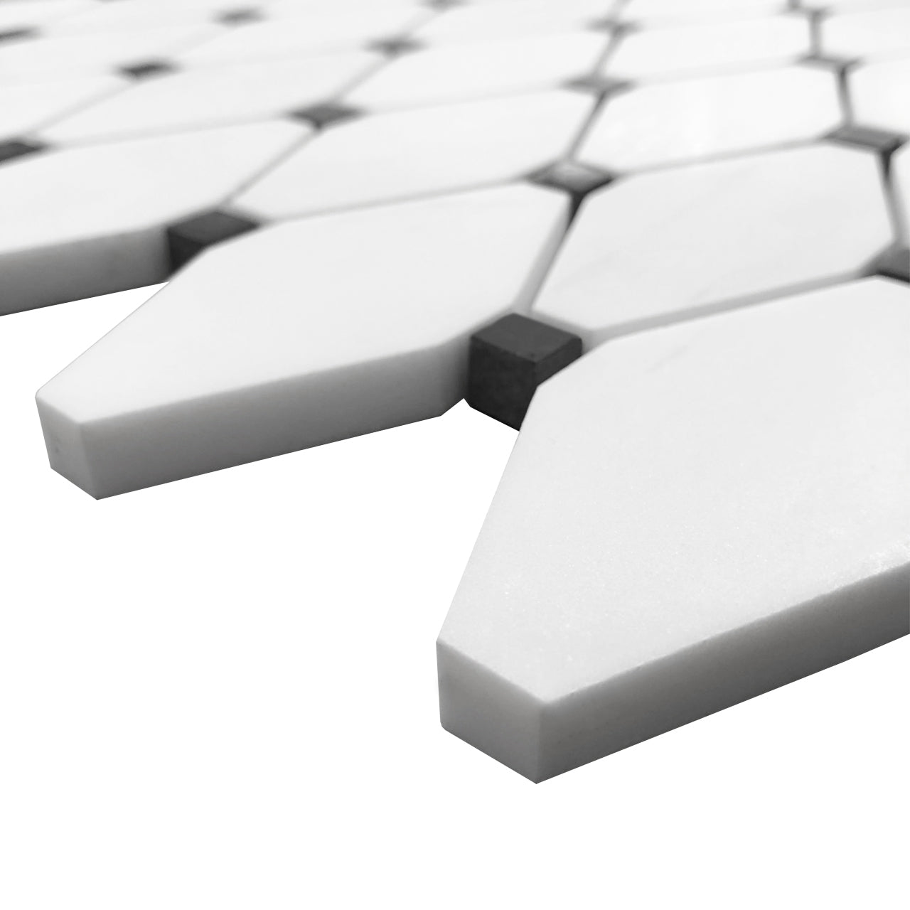 Bianco Dolomite Marble Long Octagon Rhomboid with Black Dots Mosaic Tile Honed