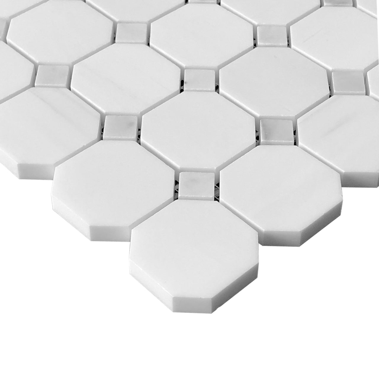Bianco Dolomite Marble Octagon with Carrara Dots Mosaic Tile Polished