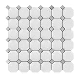 Bianco Dolomite Marble Octagon with Carrara Dots Mosaic Tile Honed