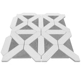 Bianco Dolomite Marble with Bardiglio Gray Triangles Geometrica Mosaic Tile Polished