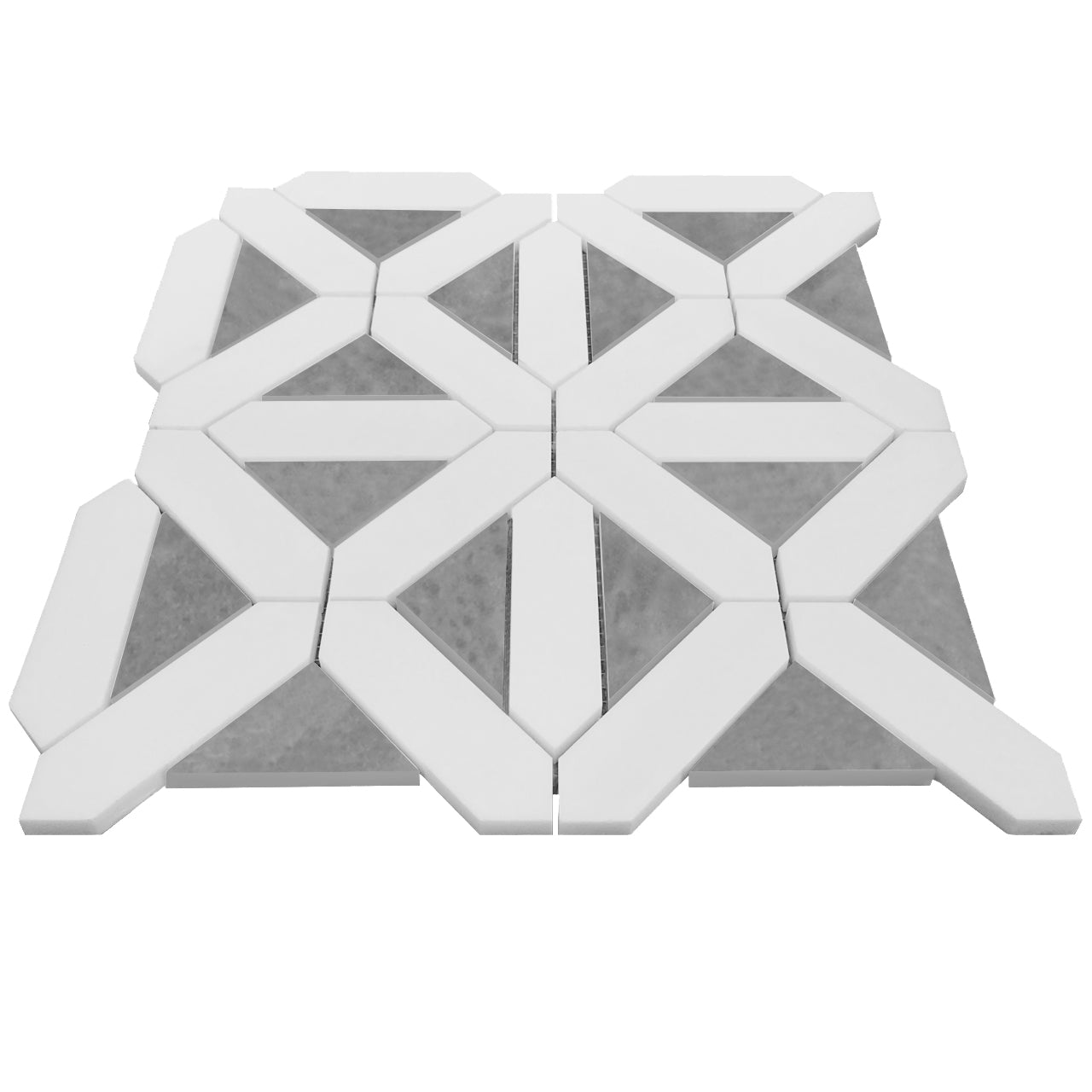Bianco Dolomite Marble with Bardiglio Gray Triangles Geometrica Mosaic Tile Polished