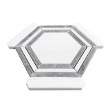 Bianco Dolomite Marble Georama Hexagon with Bardiglio Gray Strips Mosaic Tile Honed