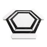 Bianco Dolomite Marble Georama Hexagon with Nero Marquina Black Strips Mosaic Tile Honed
