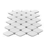 Bianco Dolomite Marble Long Octagon Rhomboid with Bardiglio Dots Mosaic Tile Honed
