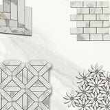 Calacatta Gold Italian Marble with Bardiglio Gray Accent Daisy Flower Waterjet Mosaic Tile Honed