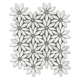 Calacatta Gold Italian Marble with Bardiglio Gray Accent Daisy Flower Waterjet Mosaic Tile Polished