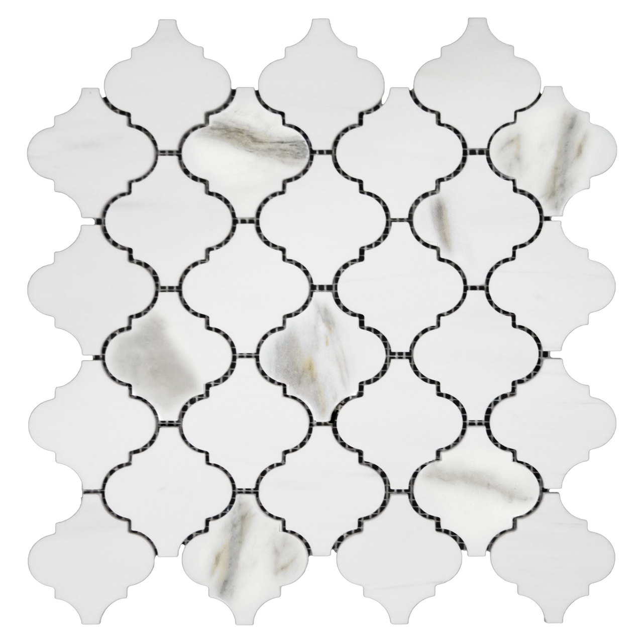 Calacatta Gold Italian Marble Arabesque Baroque Lantern  Mosaic Tile Honed