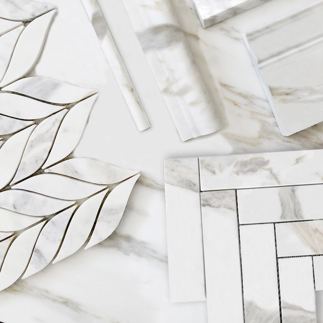 Calacatta Gold Italian Marble 2" x 8" Herringbone Mosaic Tile Polished