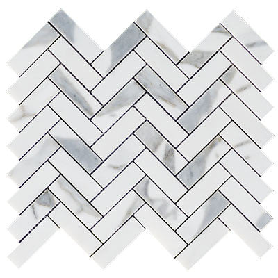 Calacatta Gold Italian Marble 1" x 3" Herringbone Mosaic Tile Polished