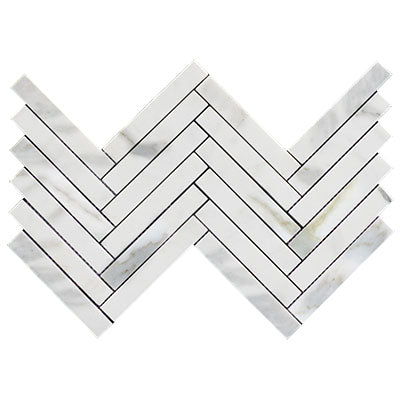 Calacatta Gold Marble 1" x 6" Herringbone Mosaic Tile Polished
