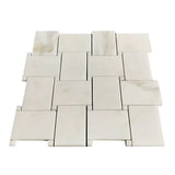Calacatta Gold Italian Marble Large Basketweave Mosaic Tile with Calacatta Oro Dots Polished