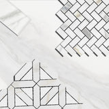 Calacatta Gold Italian Marble with Bianco Dolomite Triangles Geometrica Mosaic Tile Polished