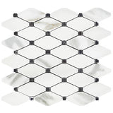 Calacatta Gold Italian Marble Long Octagon Rhomboid Mosaic Tile with Black Dots Polished