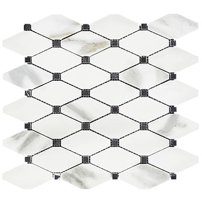 Calacatta Gold Italian Marble Long Octagon Rhomboid Mosaic Tile with Black Dots Polished