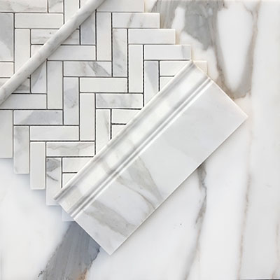 Calacatta Gold Italian Marble 1" x 3" Herringbone Mosaic Tile Polished