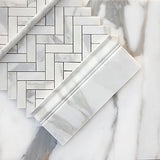 Calacatta Gold Italian Marble 1" x 3" Herringbone Mosaic Tile Polished