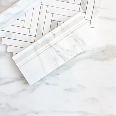 Calacatta Gold Marble 1" x 6" Herringbone Mosaic Tile Polished