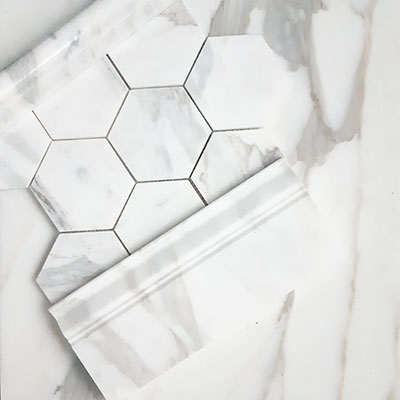 Calacatta Gold Italian Marble 4" Hexagon Mosaic Tile Honed