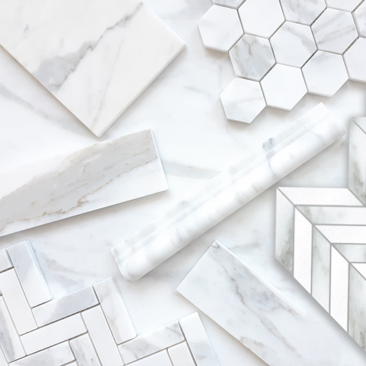 Calacatta Gold Italian Marble 1" x 4" Chevron Mosaic Tile Polished