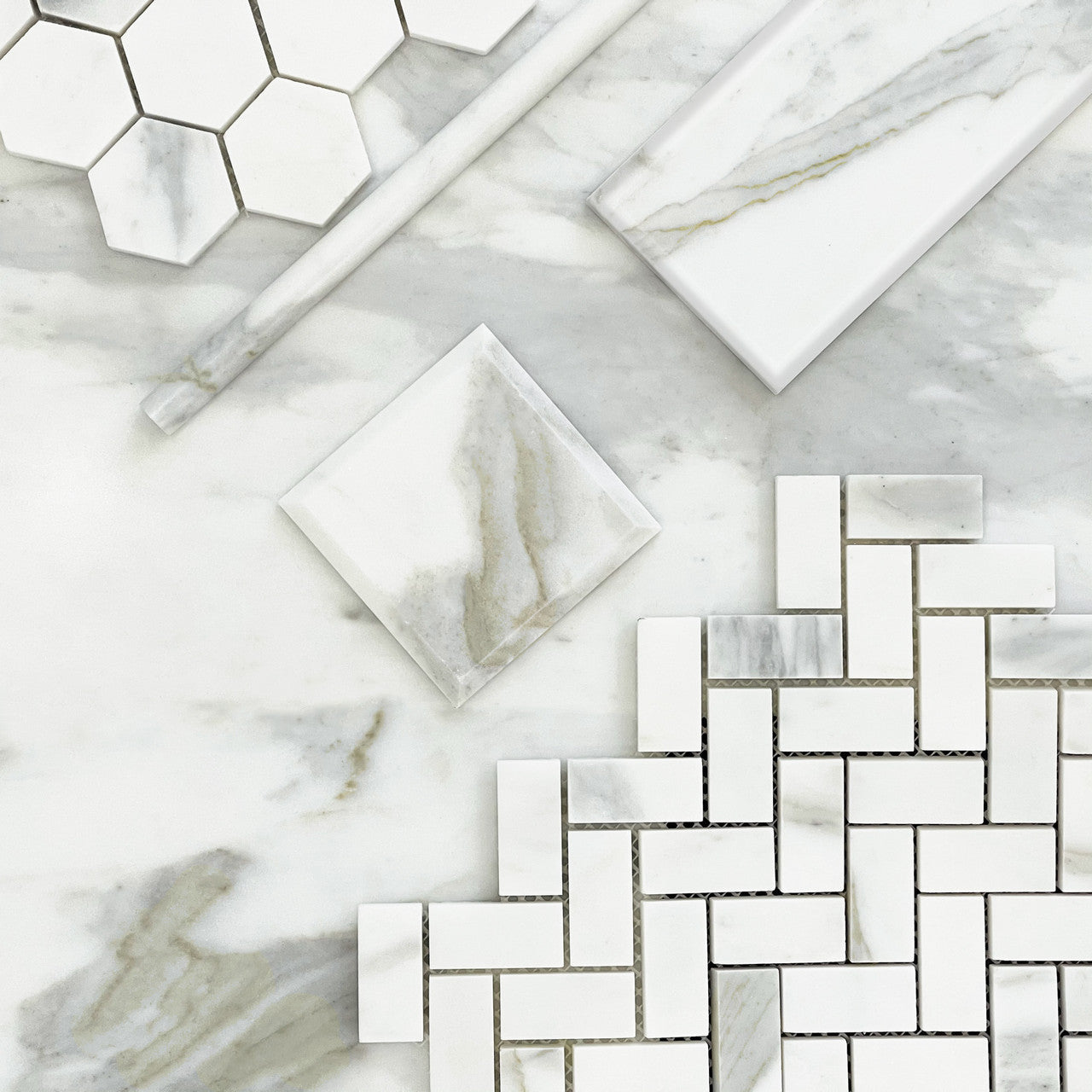Calacatta Gold Italian Marble 1" x 2" Herringbone Mosaic Tile Polished