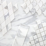 Calacatta Gold Italian Marble Fish Scale Fan Shaped Sea Shell Mosaic Tile Honed