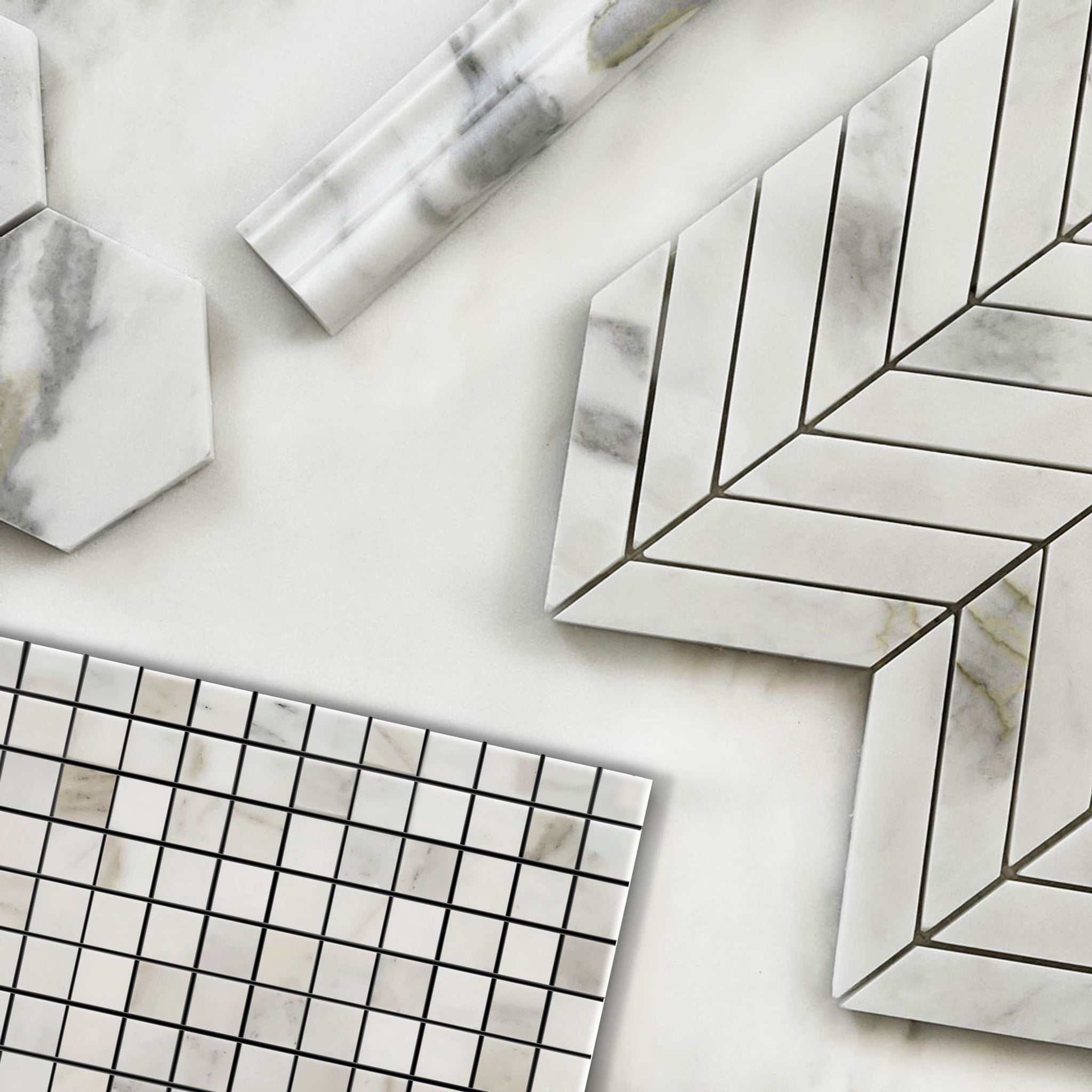 Calacatta Gold Marble 5/8x5/8 Mosaic Tile Honed