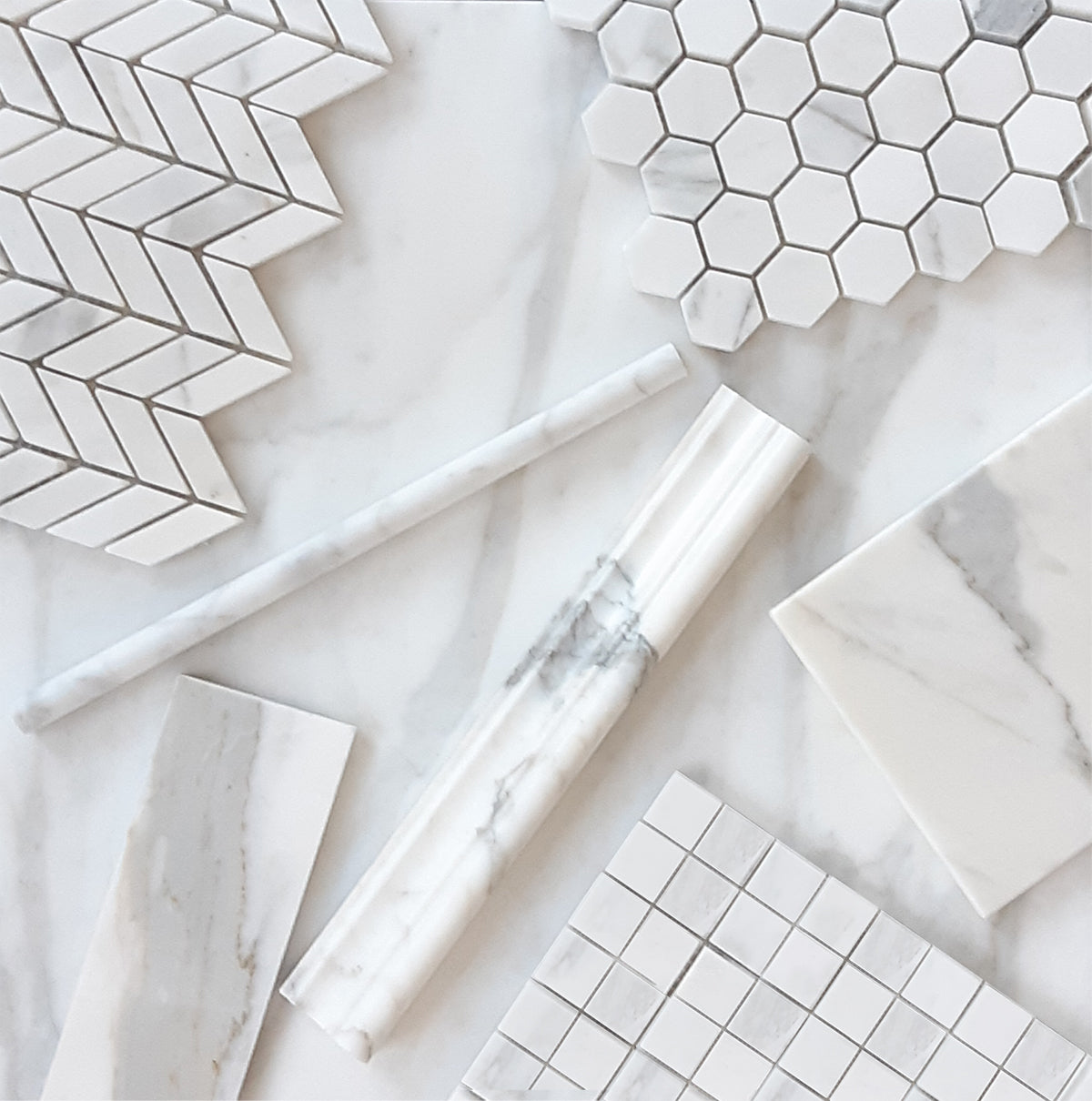 Calacatta Gold Marble Mini Chevron Mosaic Tile Polished