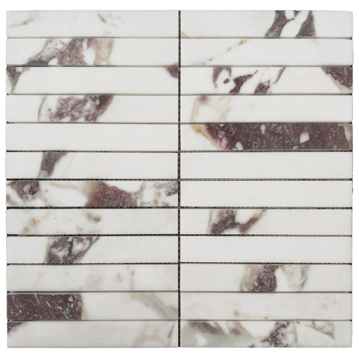 Calacatta Viola Marble 1x6 Stacked Mosaic Tile Honed