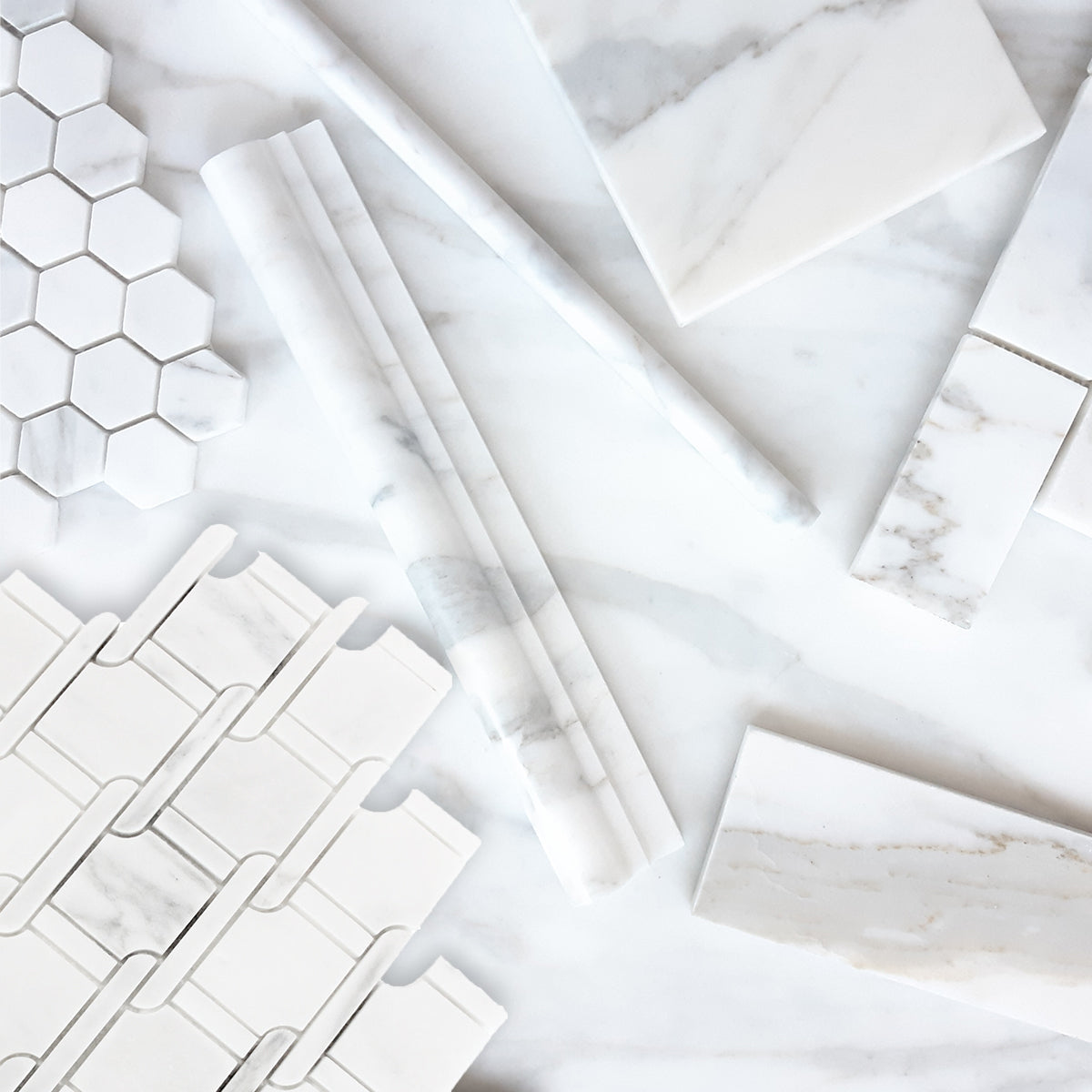 Calacatta Gold Marble Marbella Lynx Rope Design with Calacatta Gold Strips Mosaic Tile Honed