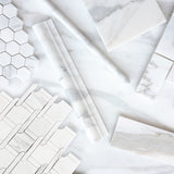 Calacatta Gold Marble Marbella Lynx Rope Design with Calacatta Gold Strips Mosaic Tile Honed