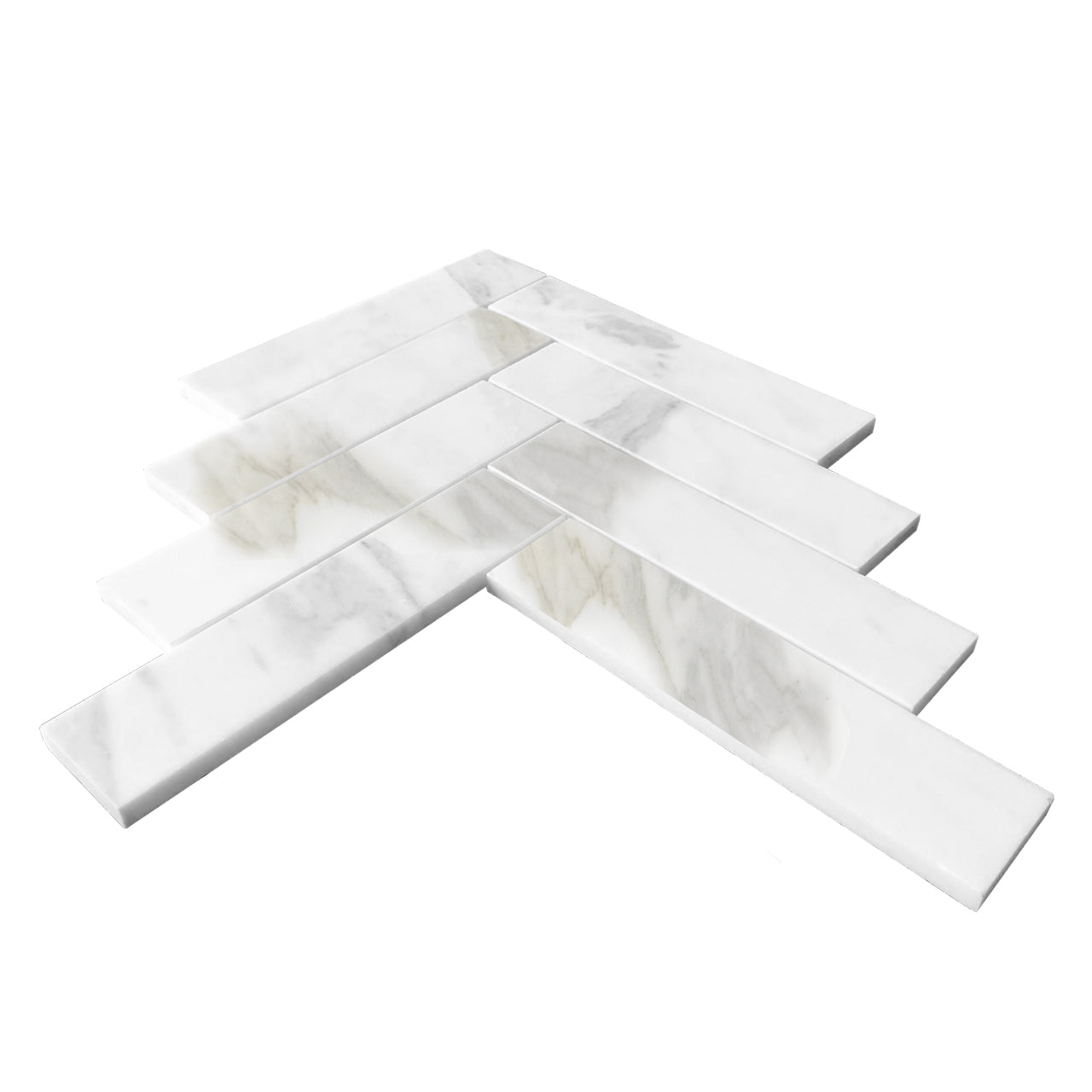 Calacatta Gold Italian Marble 2" x 8" Herringbone Mosaic Tile Polished