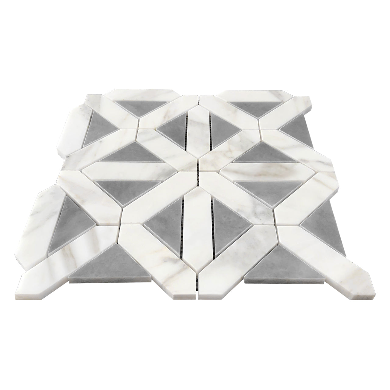 Calacatta Gold Italian Marble with Bardiglio Gray Triangles Geometrica Mosaic Tile Honed