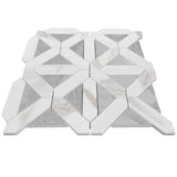 Calacatta Gold Italian Marble with Carrara White Triangles Geometrica Mosaic Tile Honed