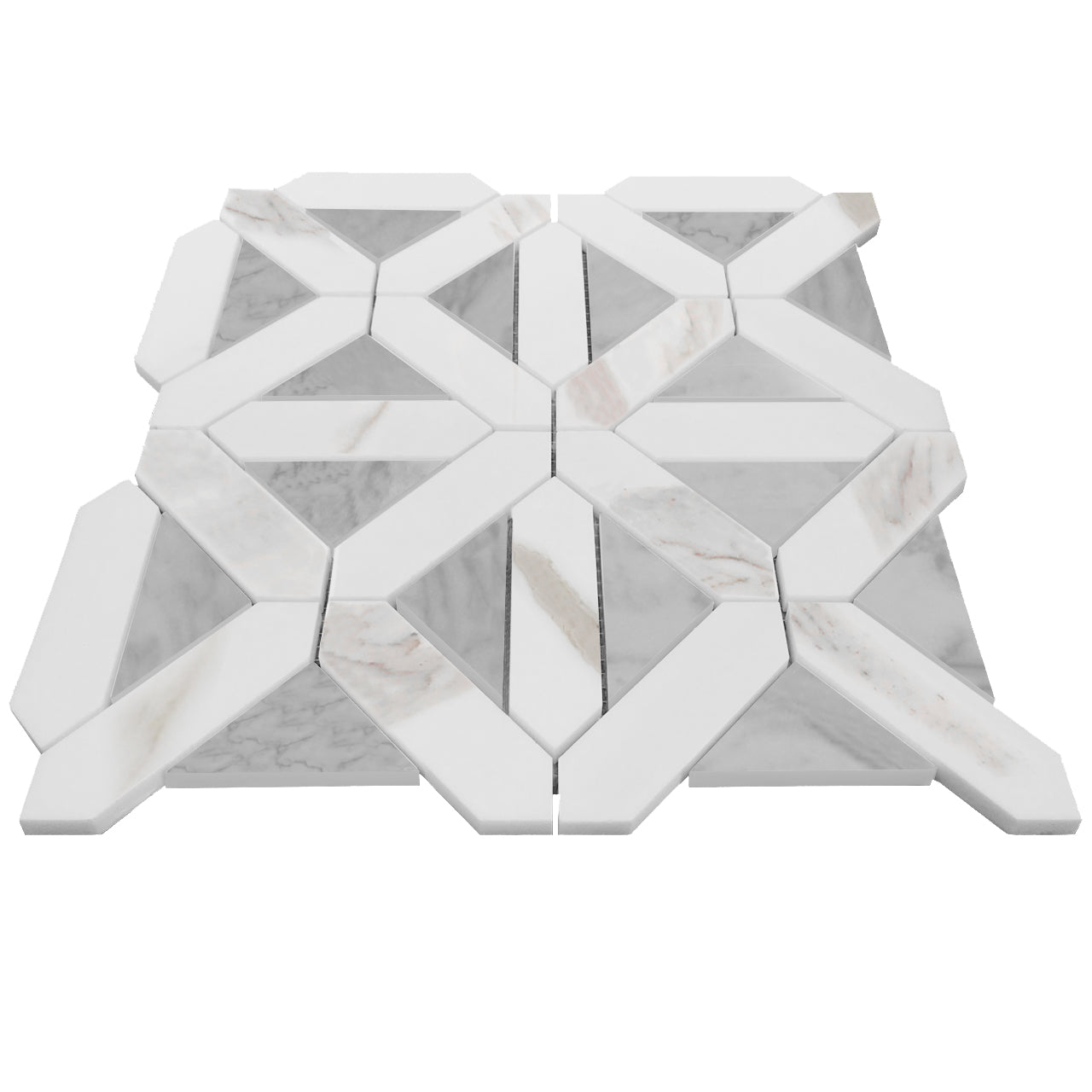 Calacatta Gold Italian Marble with Carrara White Triangles Geometrica Mosaic Tile Honed