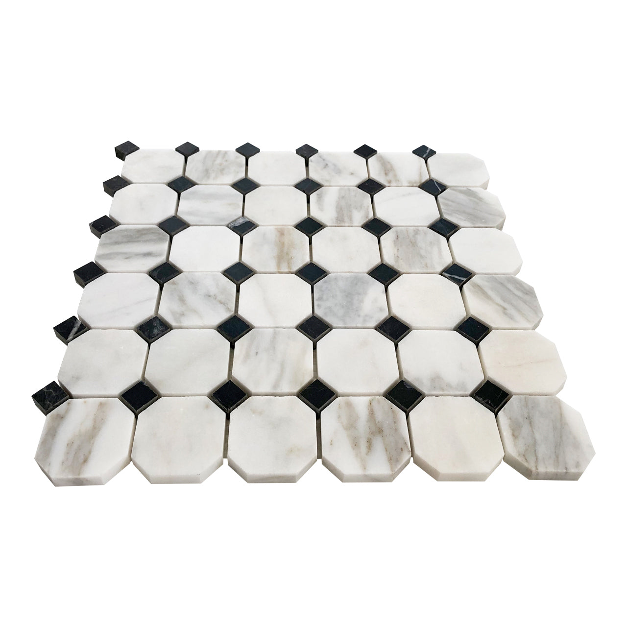 Calacatta Gold Marble Octagon with Black Dots Mosaic Tile Polished