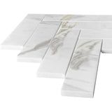 Calacatta Gold Italian Marble 2" x 8" Herringbone Mosaic Tile Honed